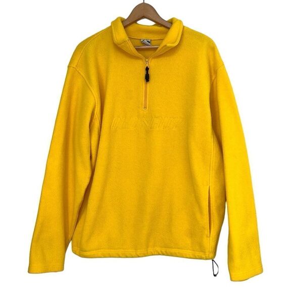 Y2K Fleece Pullover Men's Size XL Old Navy Yellow Quarter Zip Pullover Spell Out - Picture 1 of 10